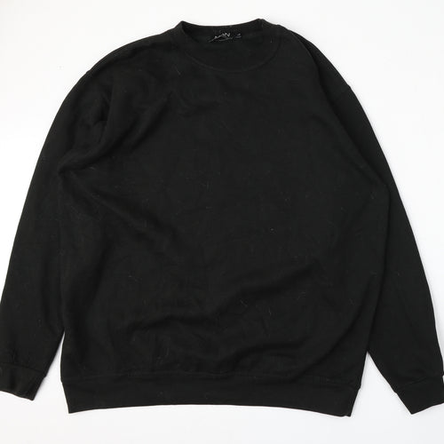 boohooMAN Mens Black  Cotton Pullover Sweatshirt Size L