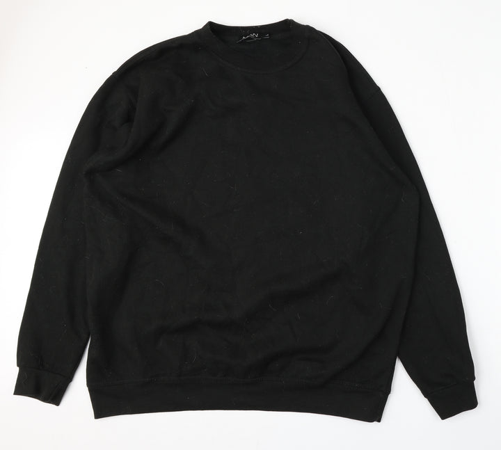 boohooMAN Mens Black  Cotton Pullover Sweatshirt Size L