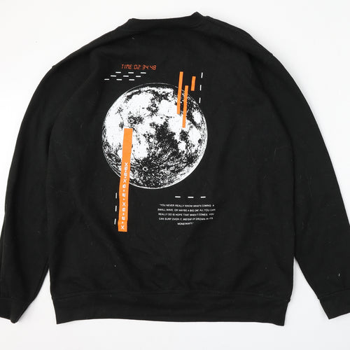 boohooMAN Mens Black  Cotton Pullover Sweatshirt Size L