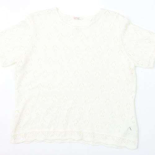 Marks and Spencer Womens White Round Neck  Acrylic Pullover Jumper Size 18