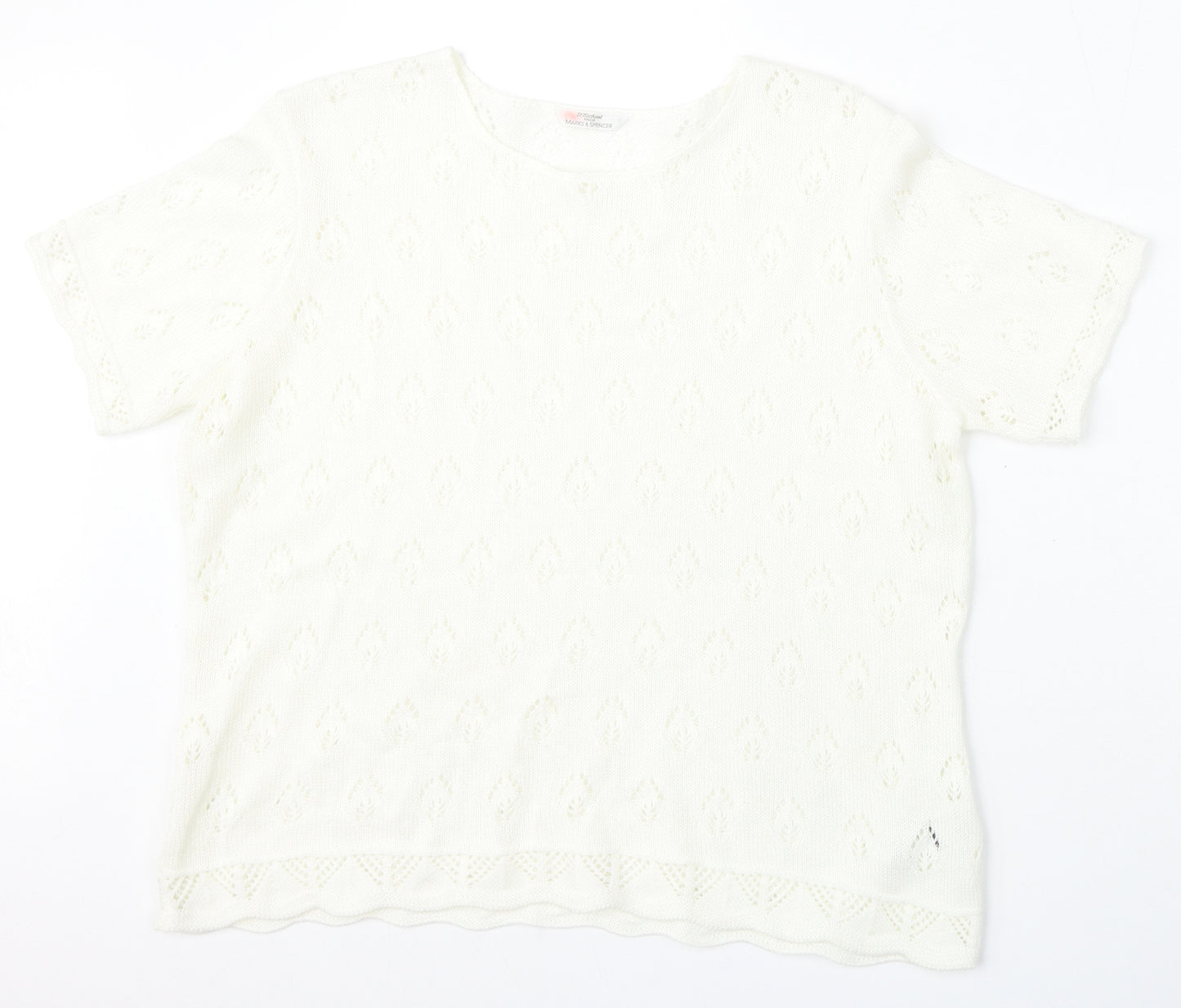 Marks and Spencer Womens White Round Neck  Acrylic Pullover Jumper Size 18