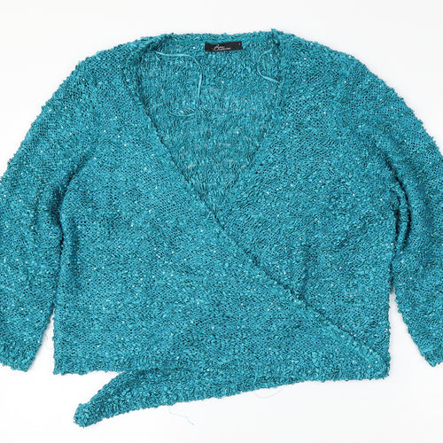BM Collection Womens Blue Round Neck  Polyester Cardigan Jumper Size L