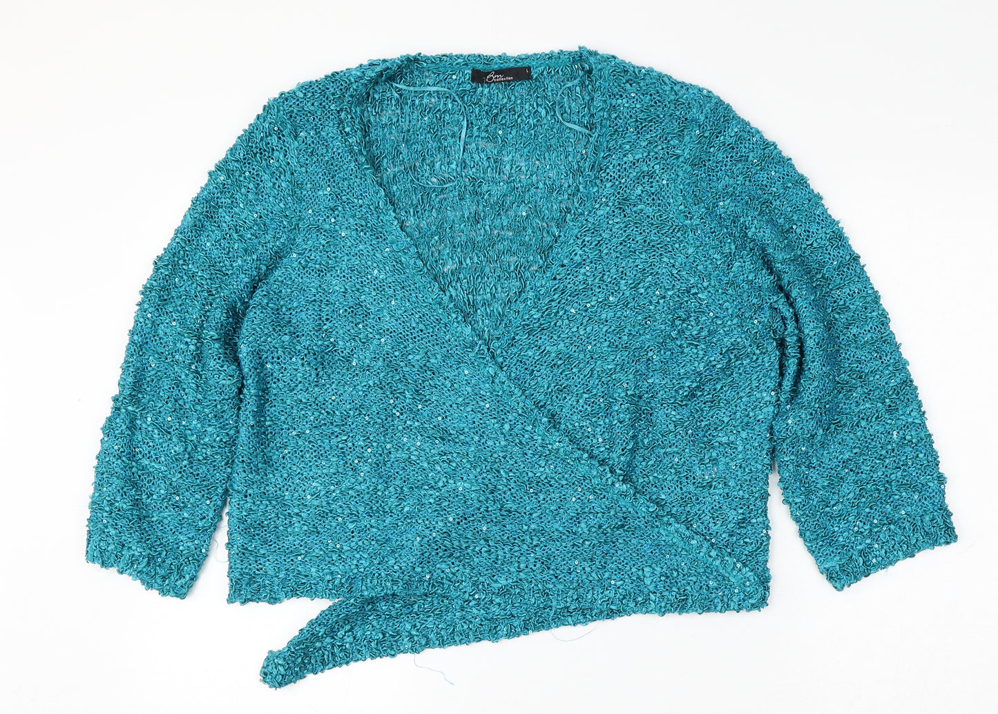 BM Collection Womens Blue Round Neck  Polyester Cardigan Jumper Size L