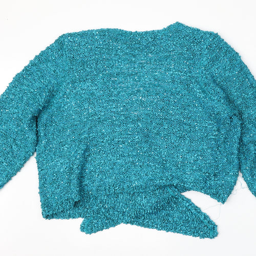 BM Collection Womens Blue Round Neck  Polyester Cardigan Jumper Size L