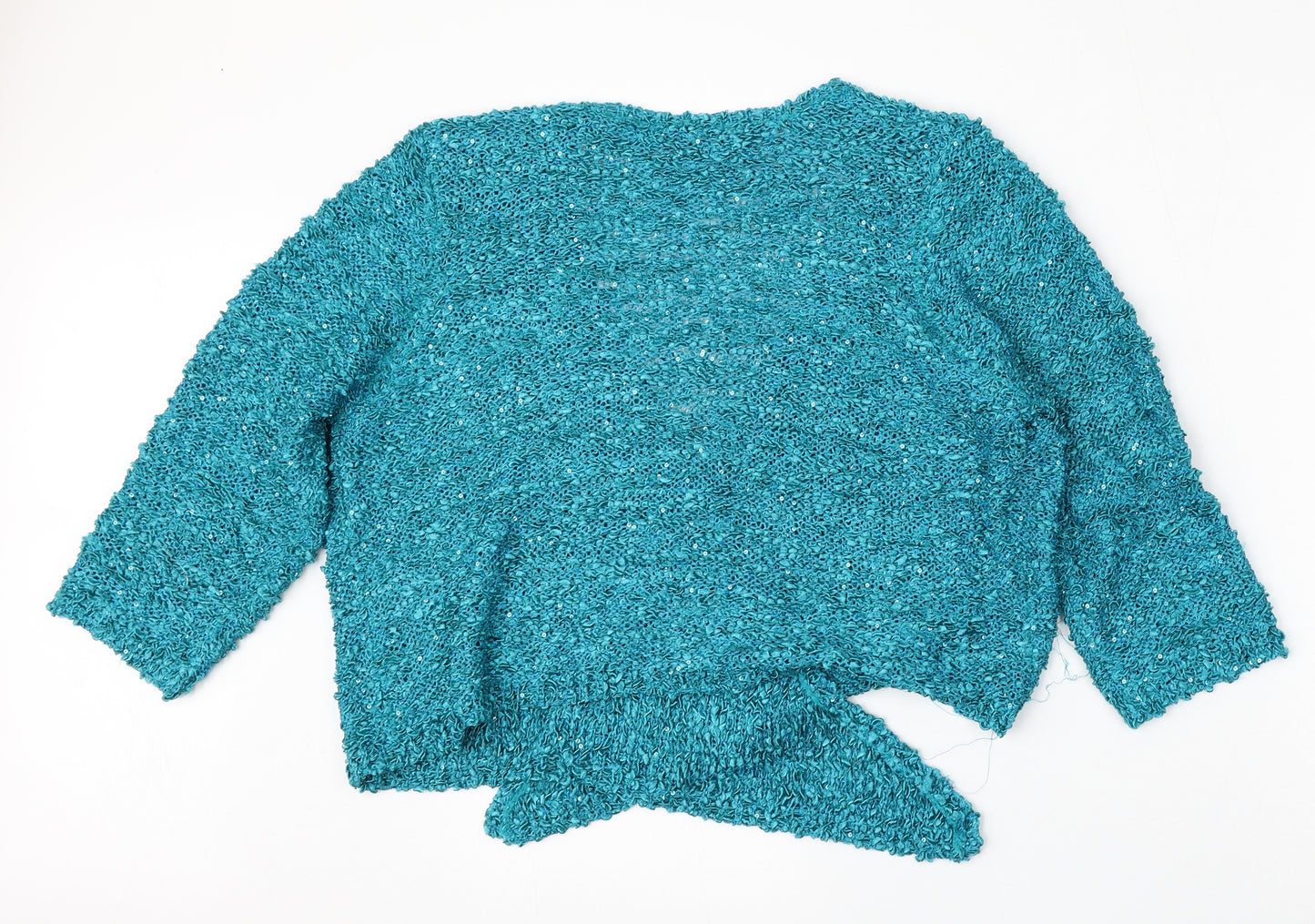 BM Collection Womens Blue Round Neck  Polyester Cardigan Jumper Size L