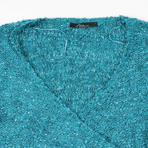 BM Collection Womens Blue Round Neck  Polyester Cardigan Jumper Size L