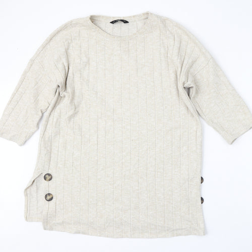 F&F Womens Beige Round Neck  Polyester Pullover Jumper Size 10