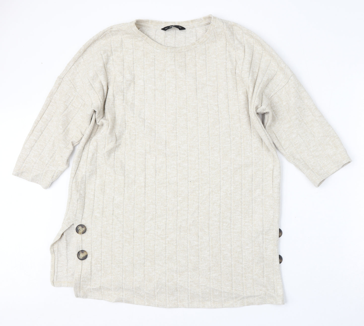 F&F Womens Beige Round Neck  Polyester Pullover Jumper Size 10