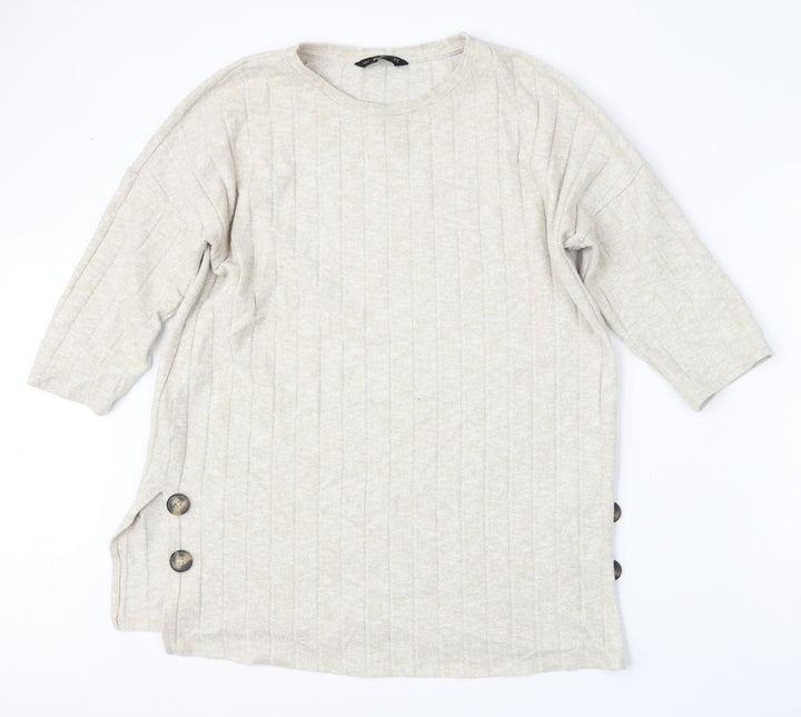 F&F Womens Beige Round Neck  Polyester Pullover Jumper Size 10