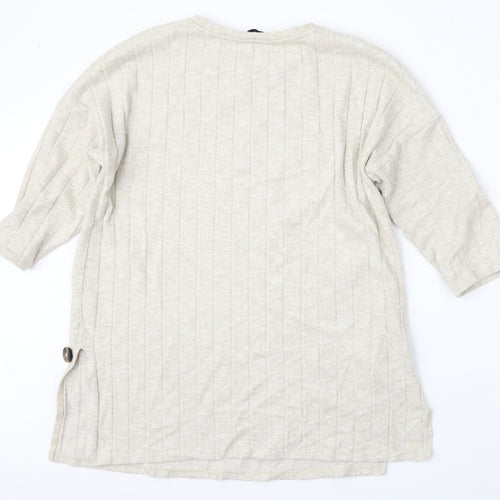 F&F Womens Beige Round Neck  Polyester Pullover Jumper Size 10