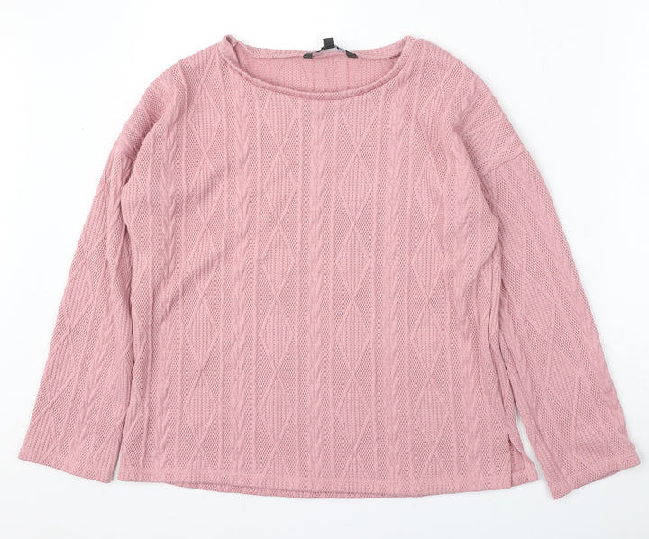 Bonmarché Womens Pink Round Neck  Polyester Pullover Jumper Size 10