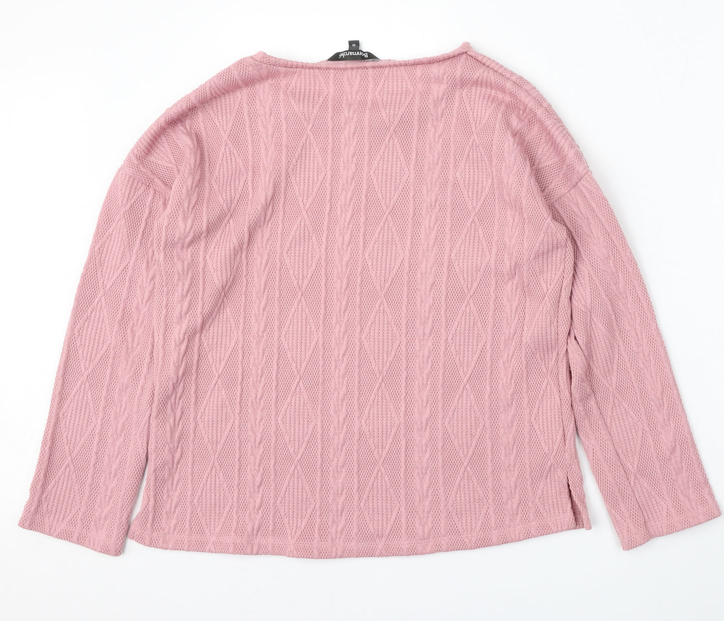 Bonmarché Womens Pink Round Neck  Polyester Pullover Jumper Size 10