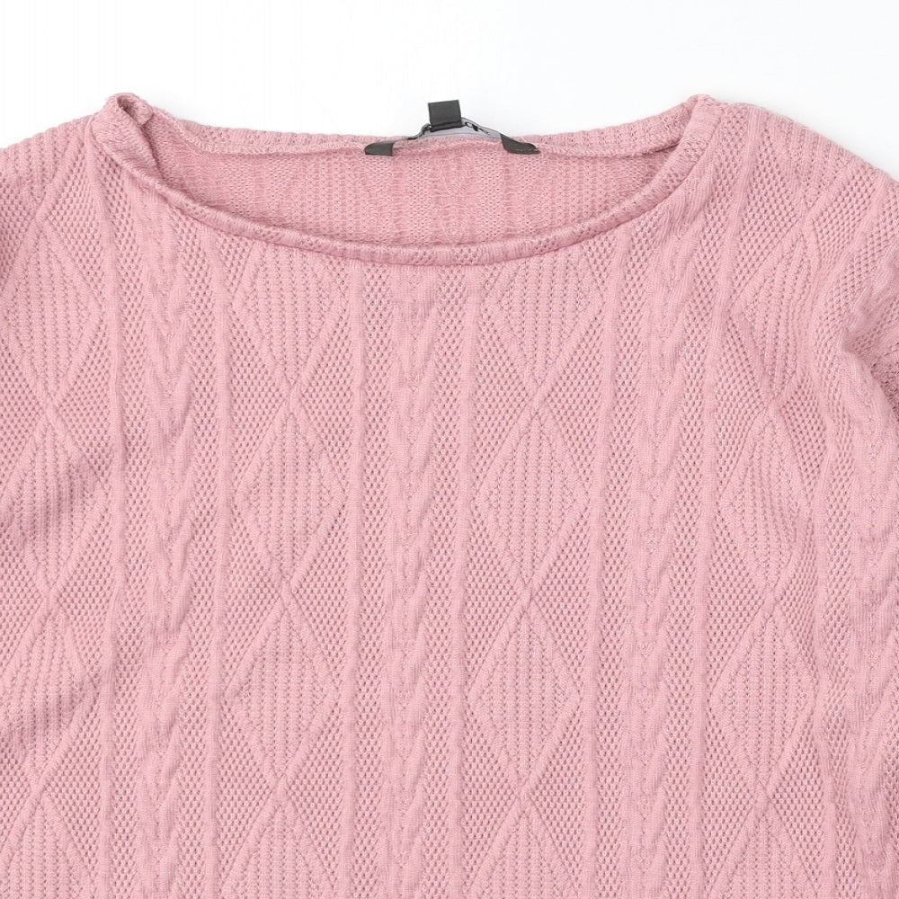 Bonmarché Womens Pink Round Neck  Polyester Pullover Jumper Size 10