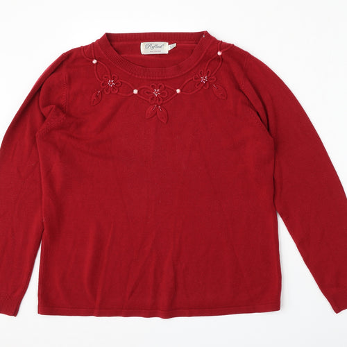 REFLECT knitwear Womens Red Round Neck  Acrylic Pullover Jumper Size S