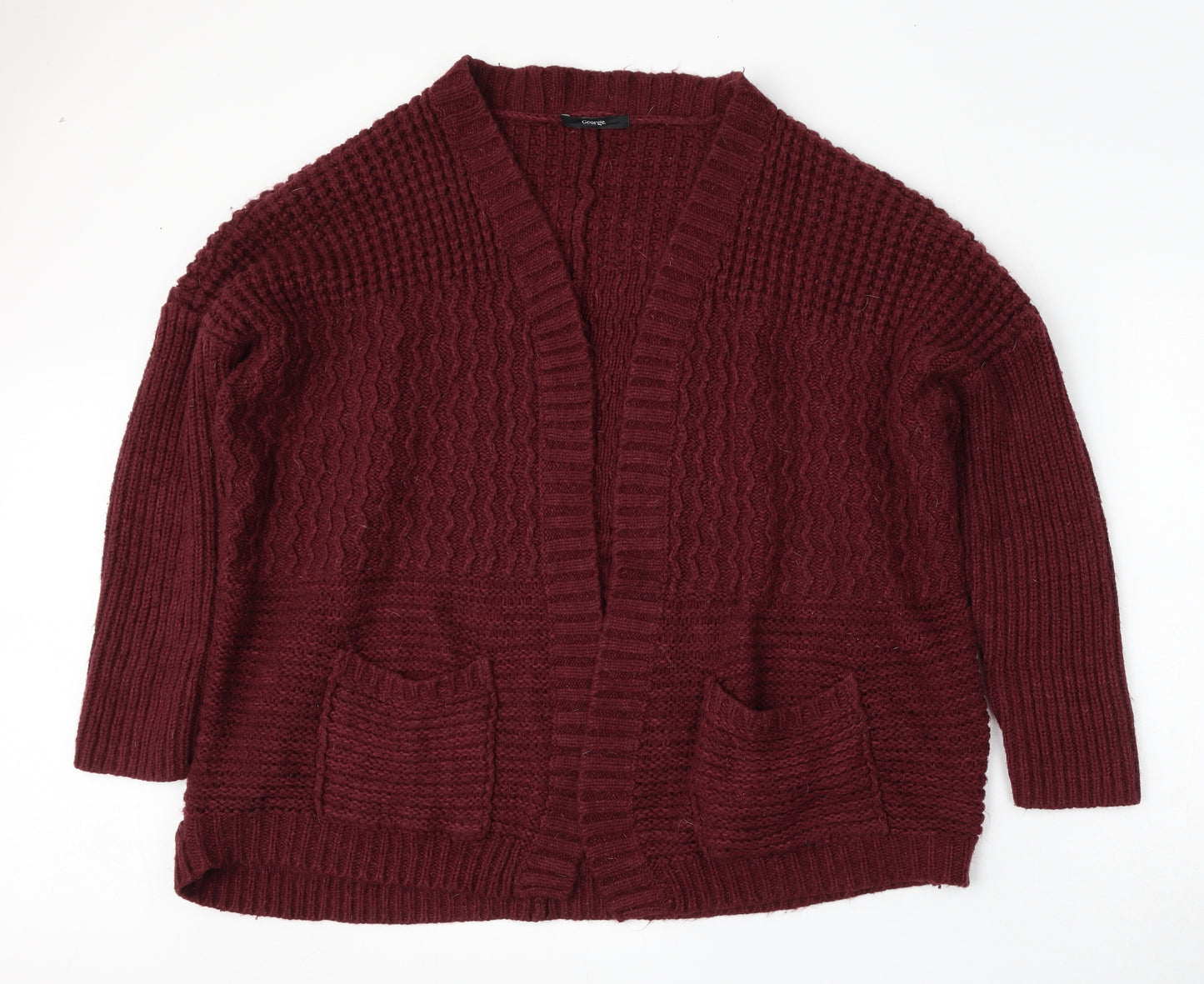 George Womens Red V-Neck  Acrylic Cardigan Jumper Size 20