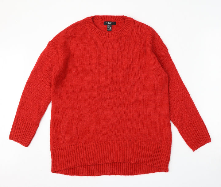 New Look Womens Red Round Neck  Acrylic Pullover Jumper Size M