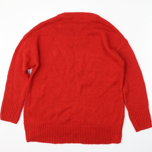 New Look Womens Red Round Neck  Acrylic Pullover Jumper Size M