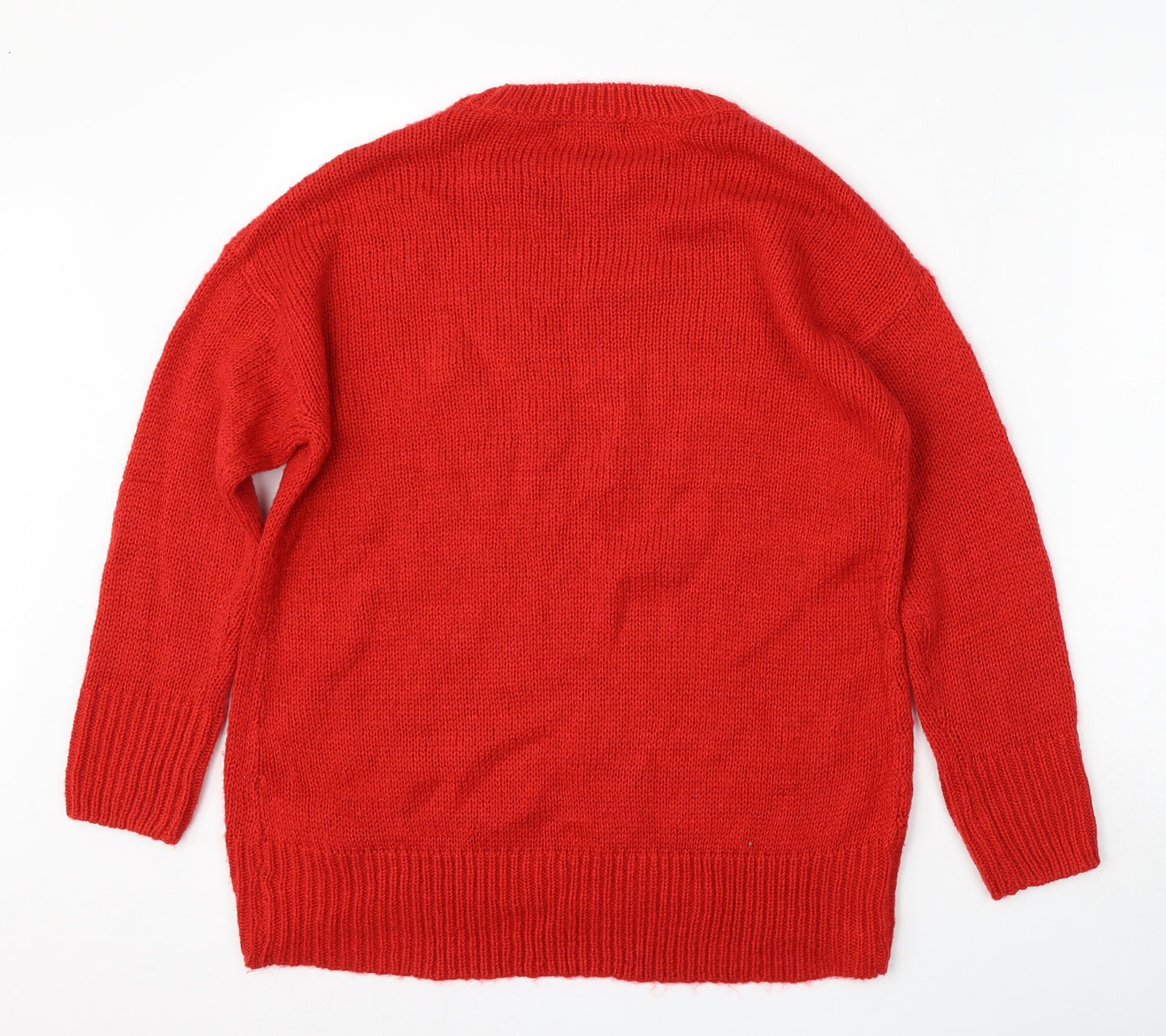 New Look Womens Red Round Neck  Acrylic Pullover Jumper Size M