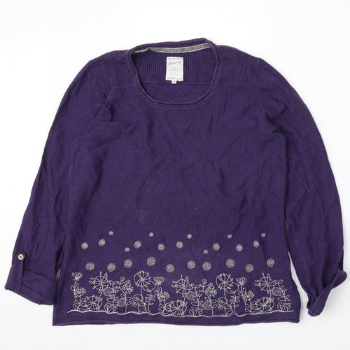 Peacocks Womens Purple Round Neck  Cotton Pullover Jumper Size 12