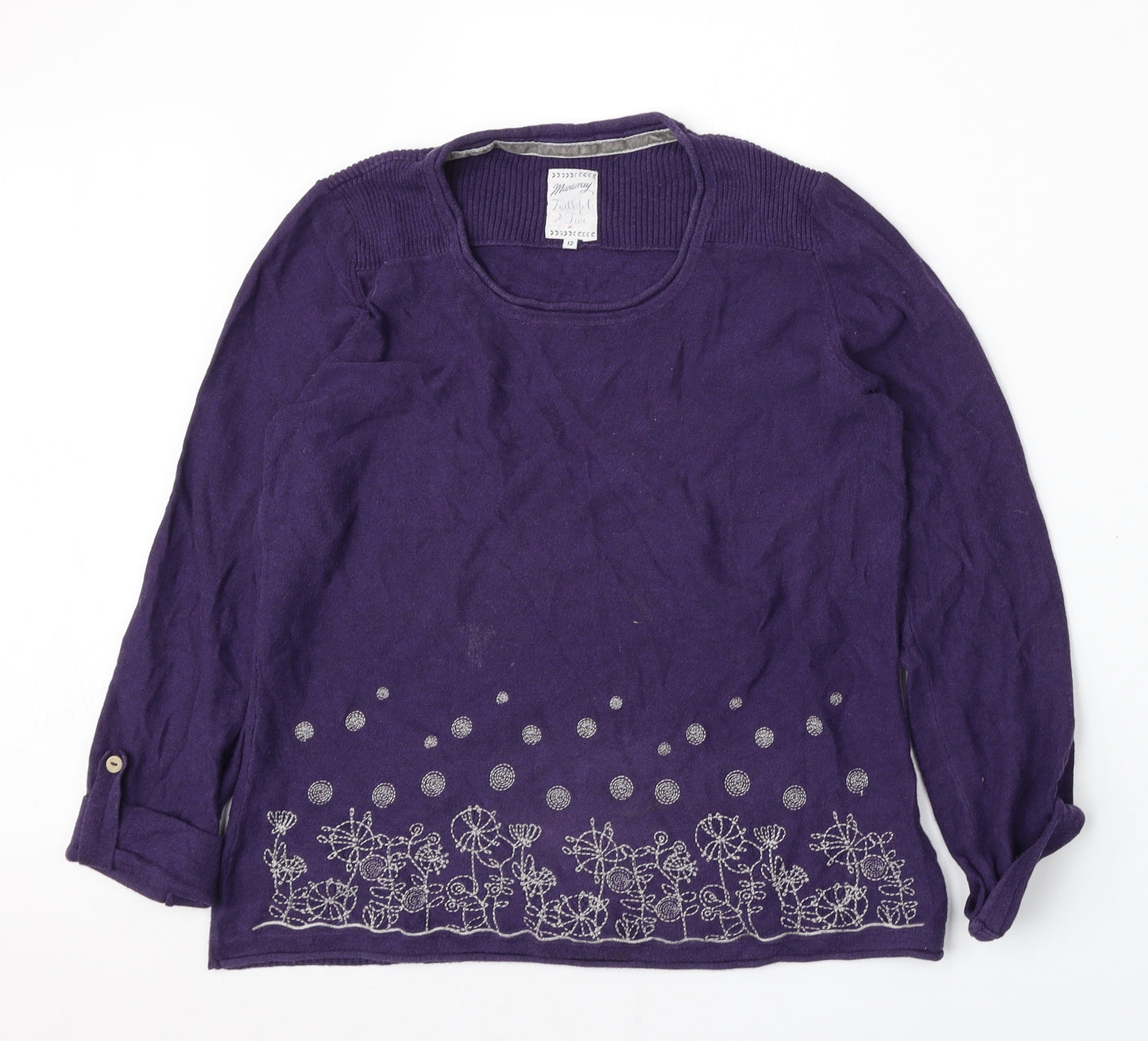 Peacocks Womens Purple Round Neck  Cotton Pullover Jumper Size 12