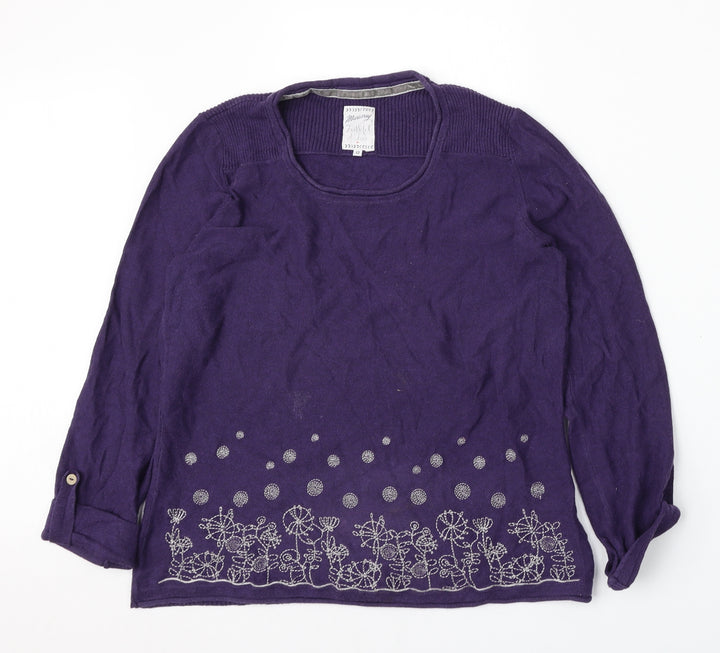 Peacocks Womens Purple Round Neck  Cotton Pullover Jumper Size 12