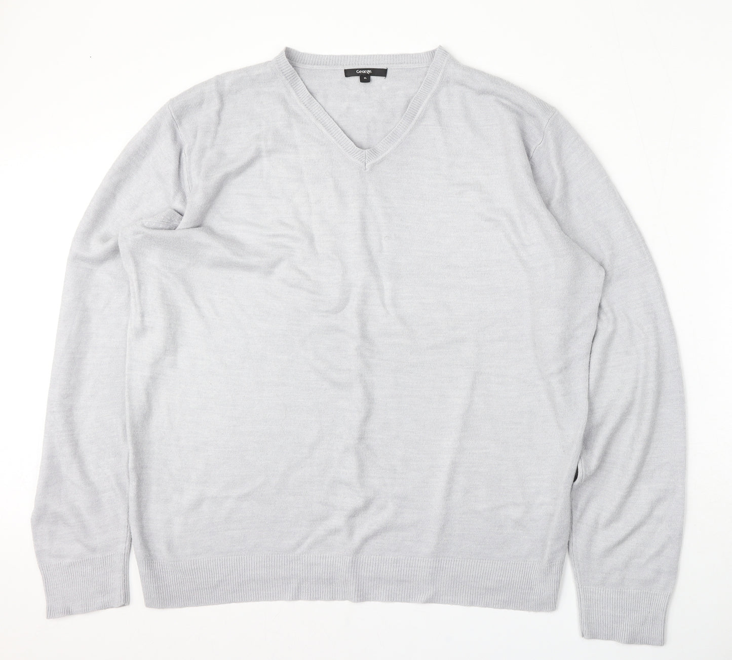 George Mens Grey V-Neck  Acrylic Pullover Jumper Size XL