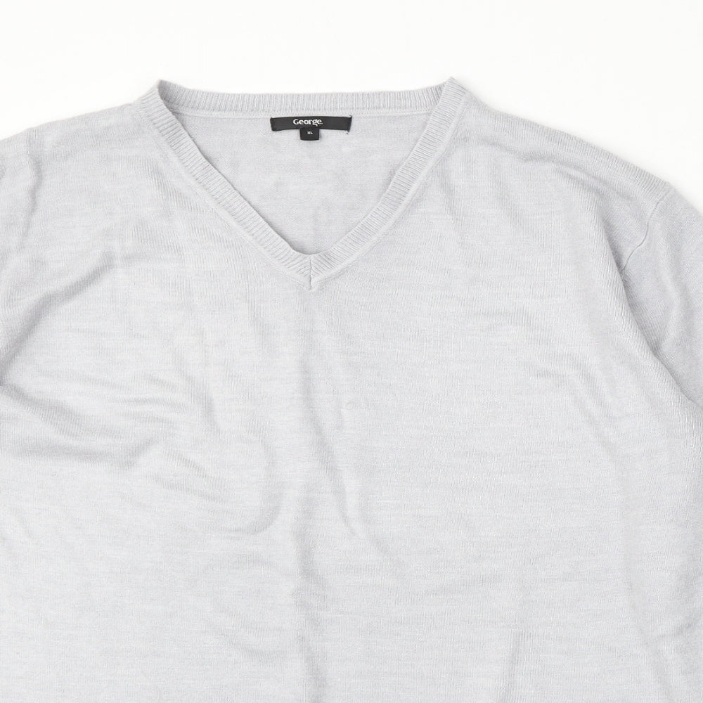 George Mens Grey V-Neck  Acrylic Pullover Jumper Size XL