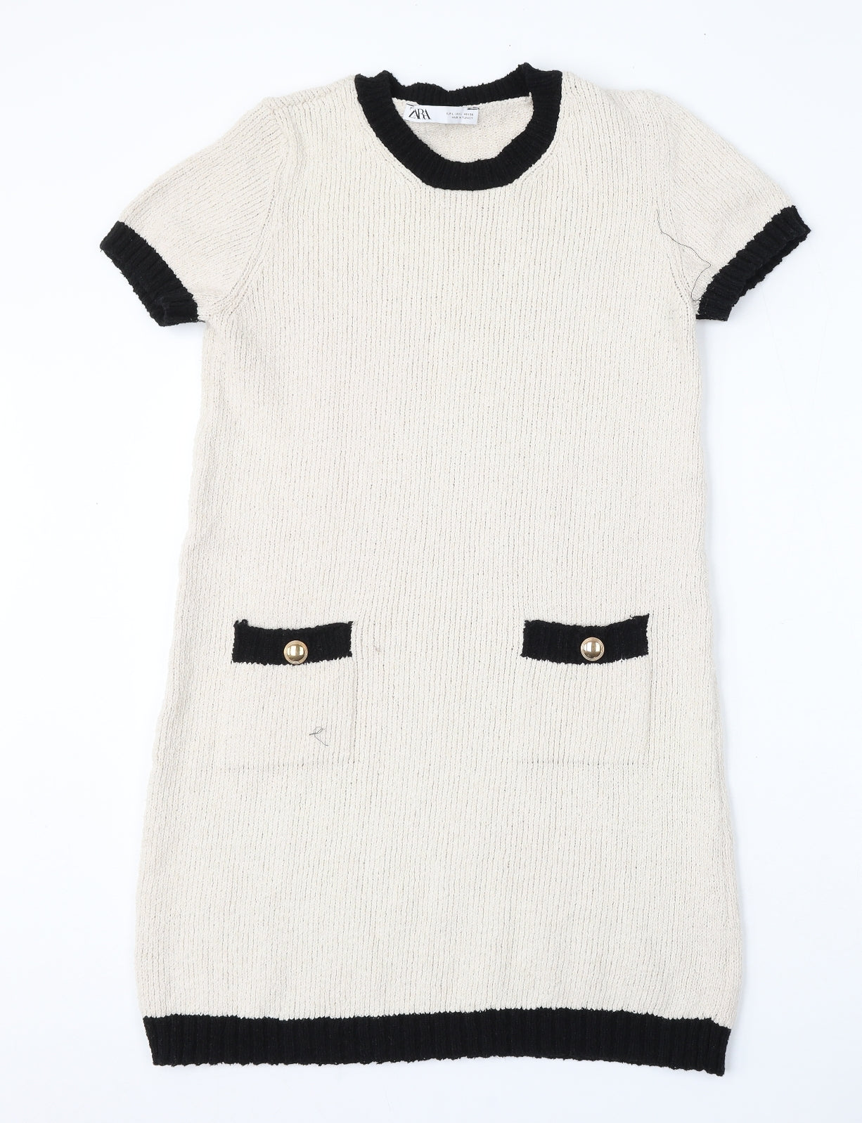 Zara Womens Beige Round Neck  Cotton Pullover Jumper Size L