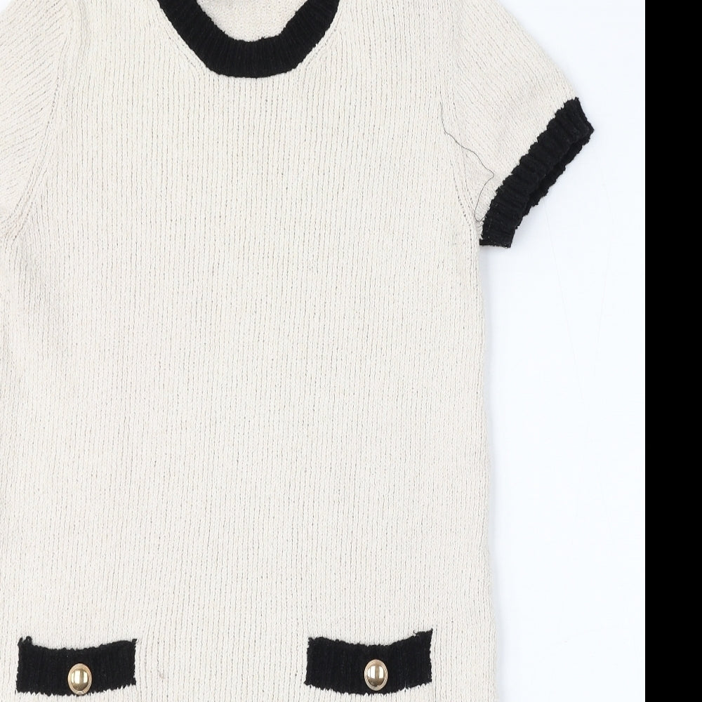 Zara Womens Beige Round Neck  Cotton Pullover Jumper Size L