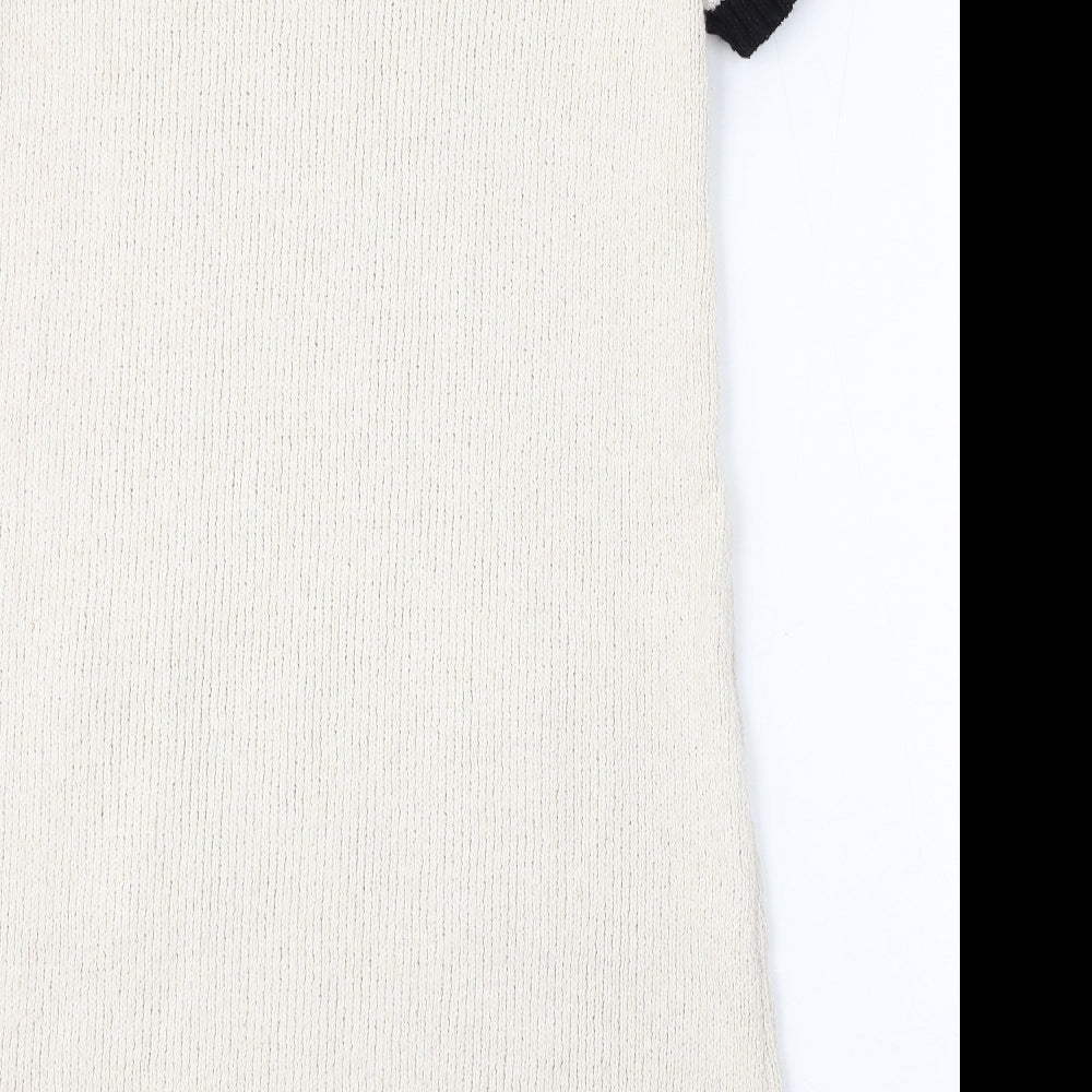Zara Womens Beige Round Neck  Cotton Pullover Jumper Size L