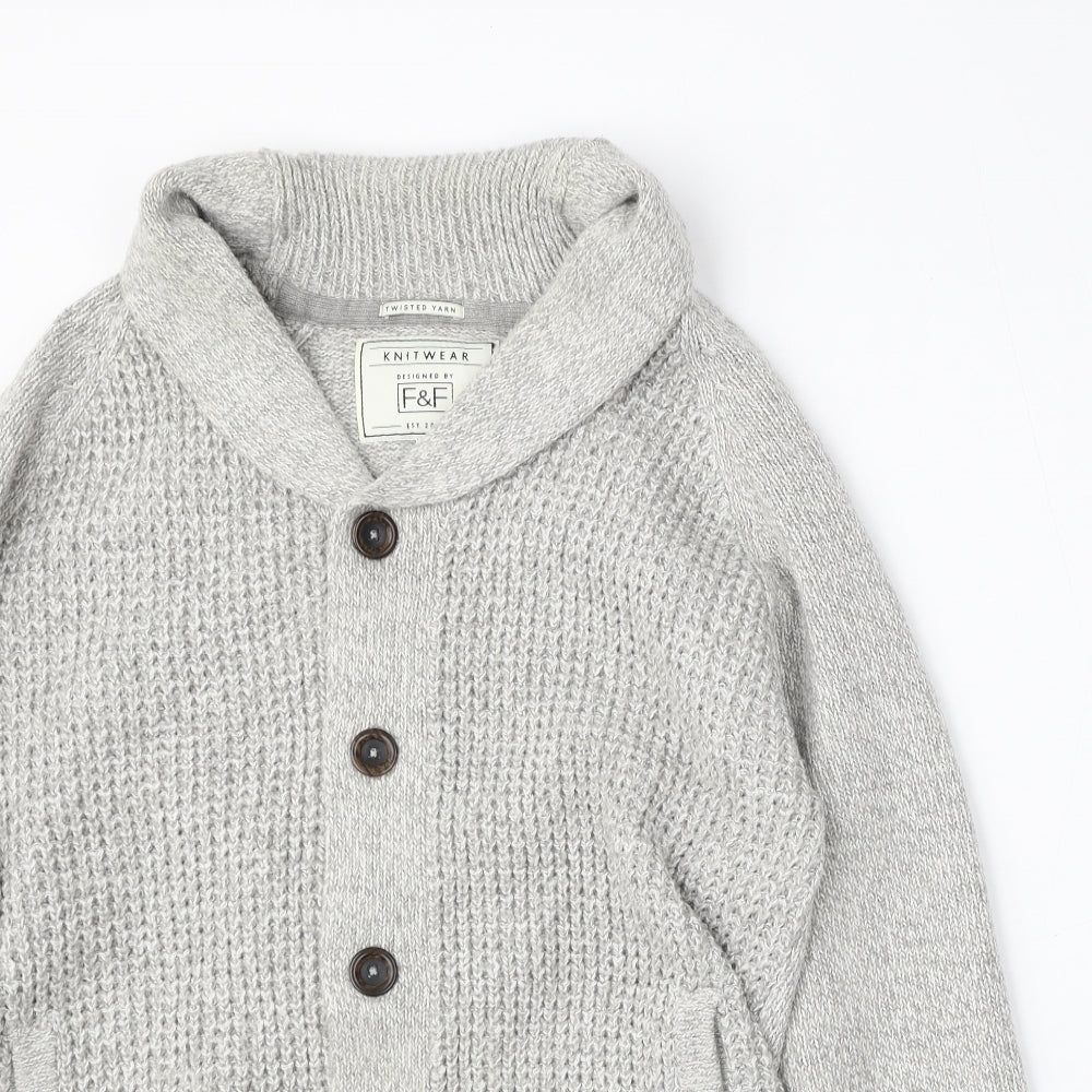 F&F Mens Grey Roll Neck  Acrylic Cardigan Jumper Size L
