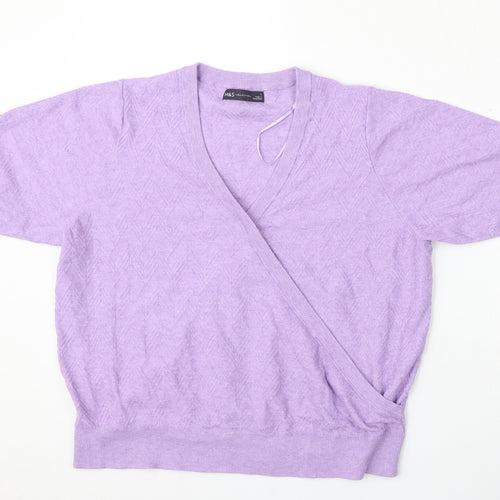Marks and Spencer Womens Purple V-Neck  Viscose Pullover Jumper Size L