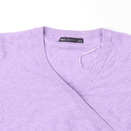 Marks and Spencer Womens Purple V-Neck  Viscose Pullover Jumper Size L