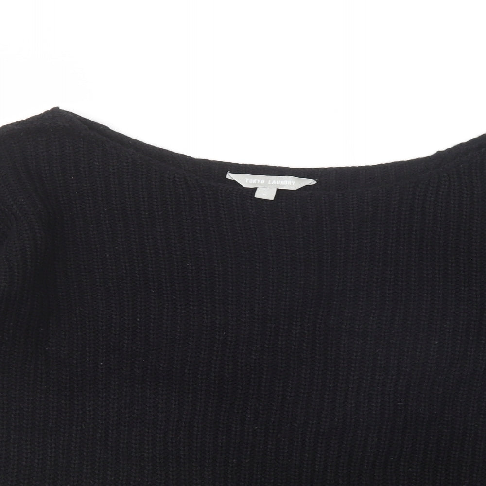 Tokyo Laundry Womens Black Boat Neck  Acrylic Pullover Jumper Size L