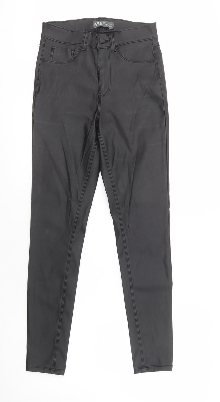 Denim Co. Womens Black  Polyester Jegging Trousers Size 8 L30 in Regular Button - Coated