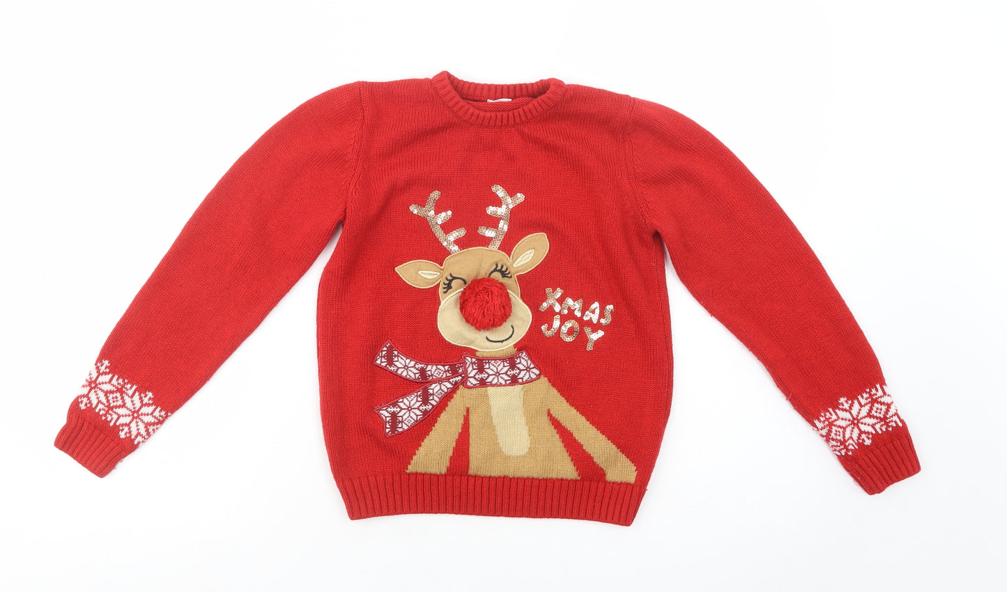 NEXT Girls Red Crew Neck  Acrylic Pullover Jumper Size 10 Years  Pullover - Rudolph Christmas