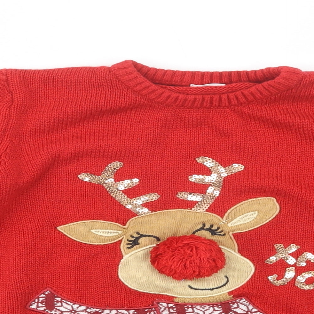 NEXT Girls Red Crew Neck  Acrylic Pullover Jumper Size 10 Years  Pullover - Rudolph Christmas