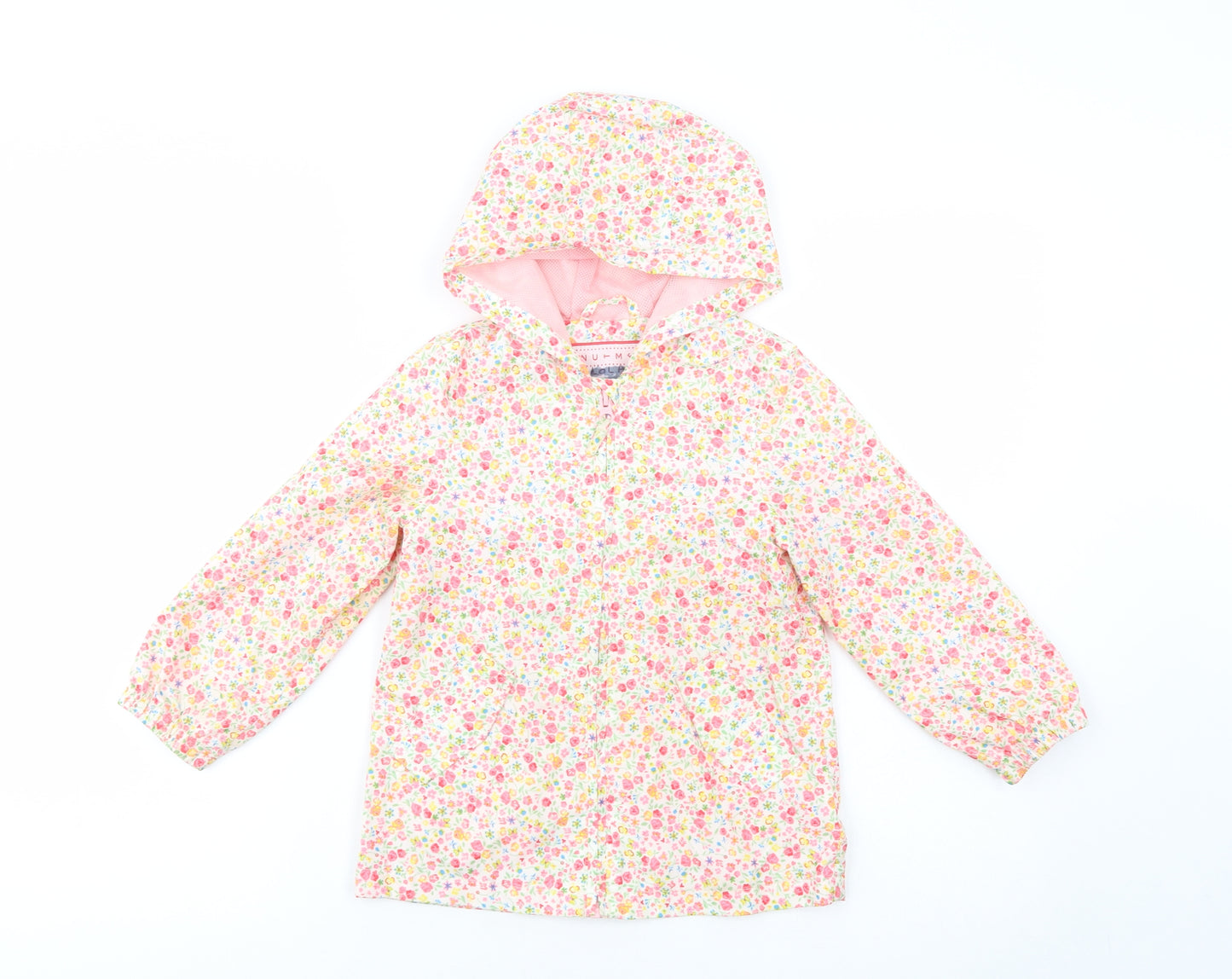 Nutmeg Girls White Floral  Rain Coat Jacket Size 4-5 Years  Zip