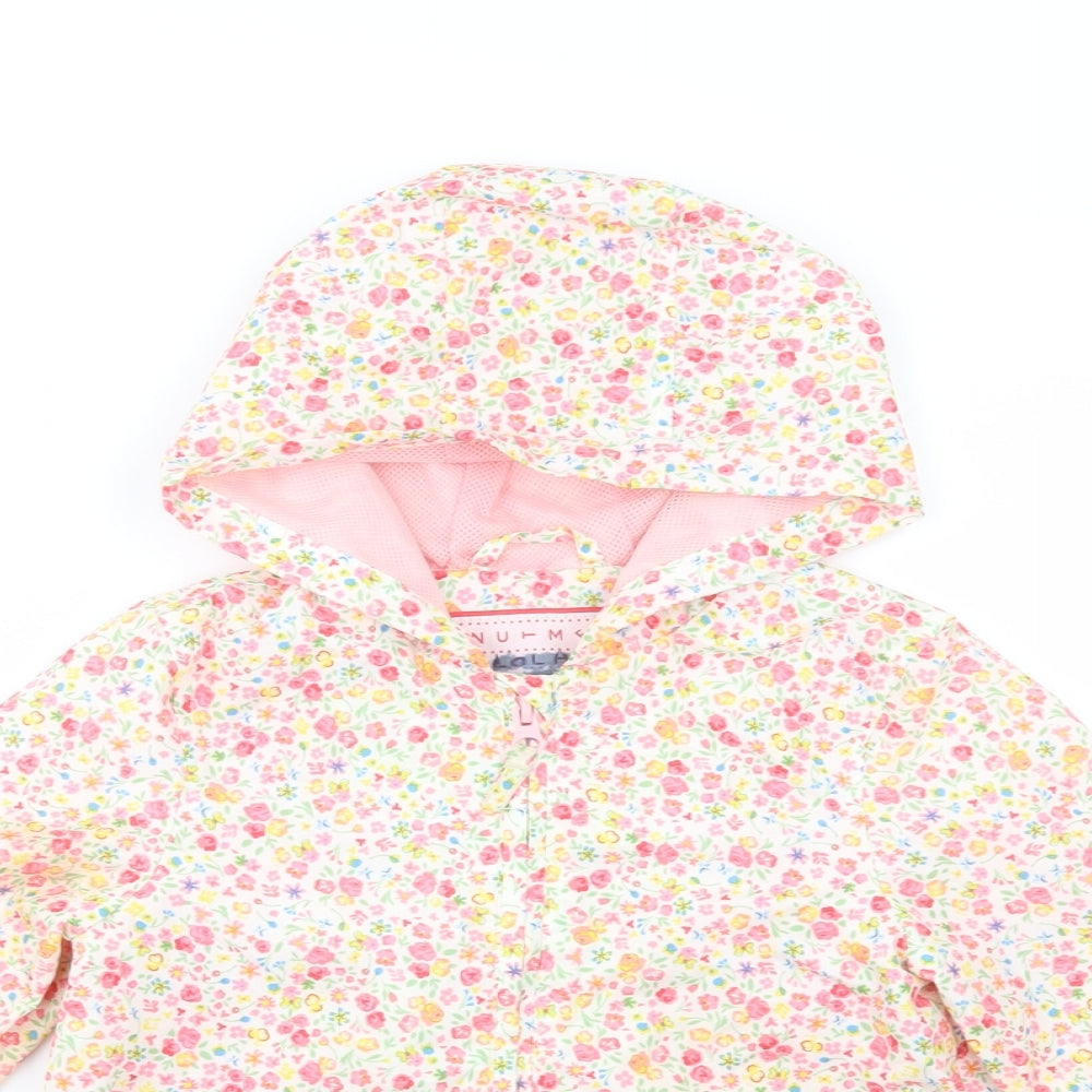 Nutmeg Girls White Floral  Rain Coat Jacket Size 4-5 Years  Zip