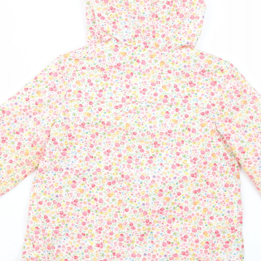 Nutmeg Girls White Floral  Rain Coat Jacket Size 4-5 Years  Zip