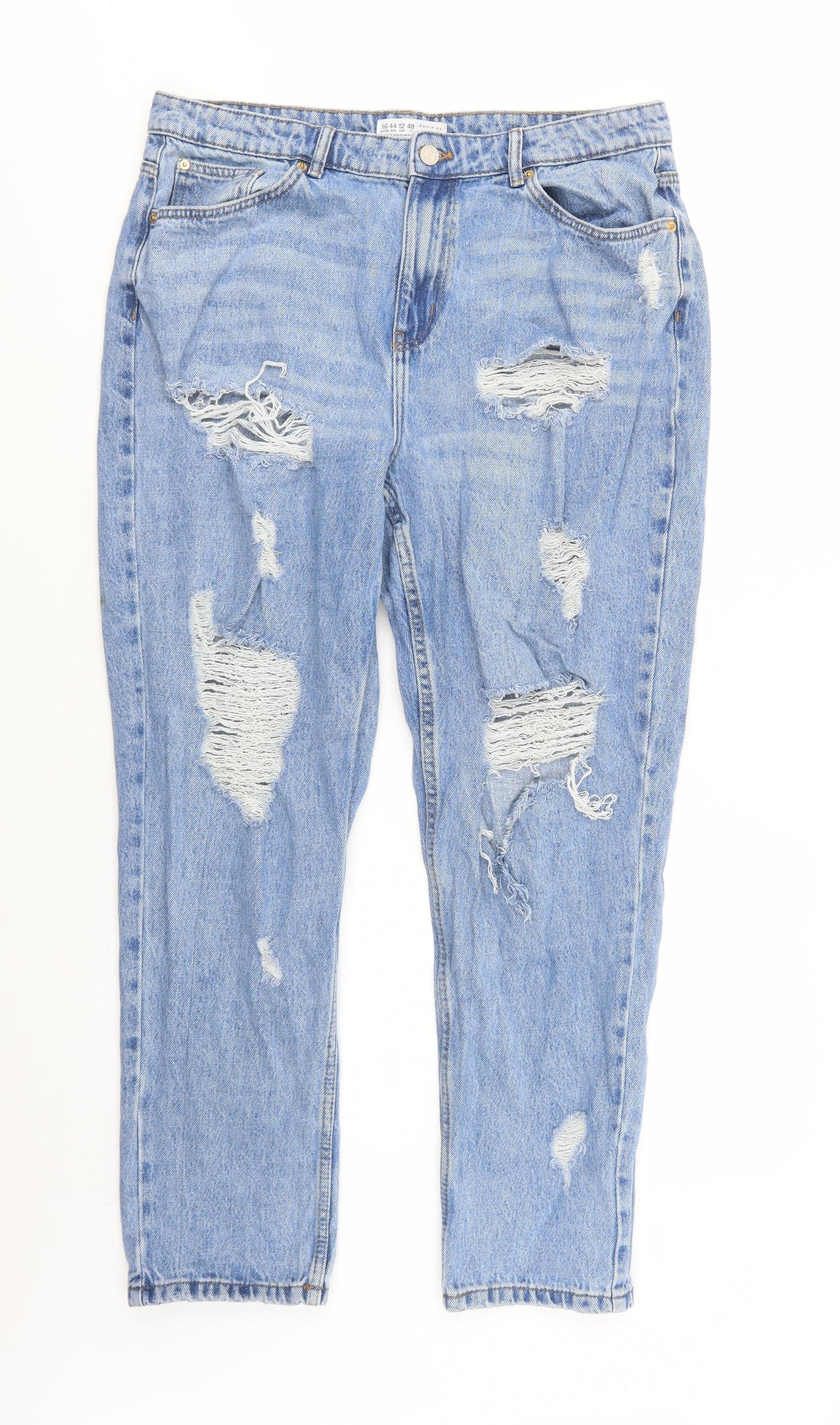Denim Co. Womens Blue  Cotton Straight Jeans Size 16 L29 in Regular Button