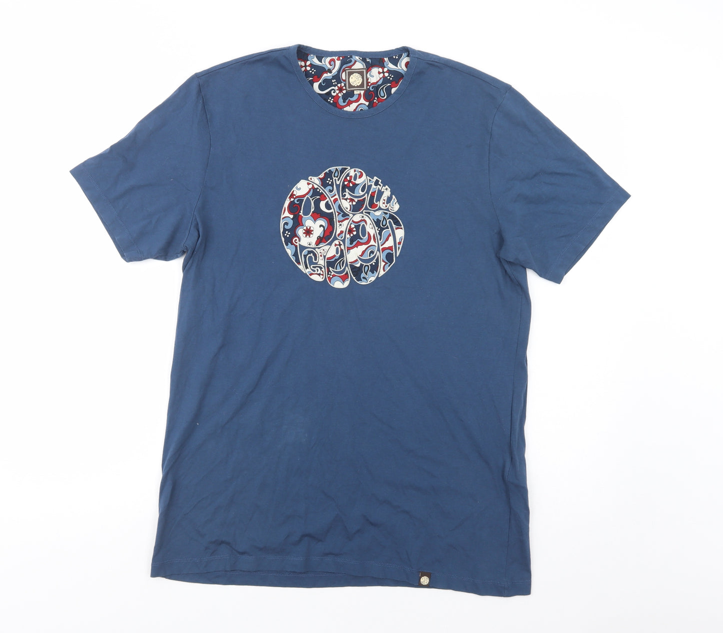 Pretty Green Mens Blue  Cotton  T-Shirt Size M Crew Neck