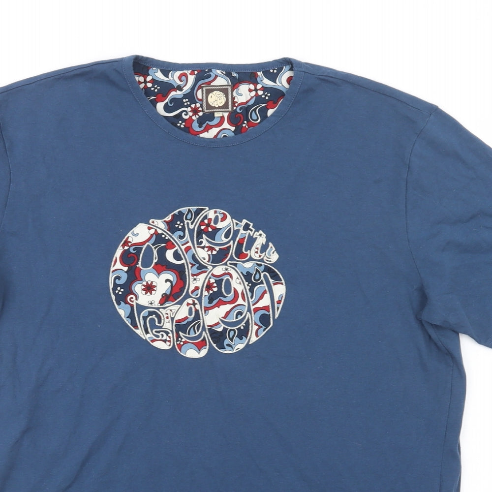 Pretty Green Mens Blue  Cotton  T-Shirt Size M Crew Neck