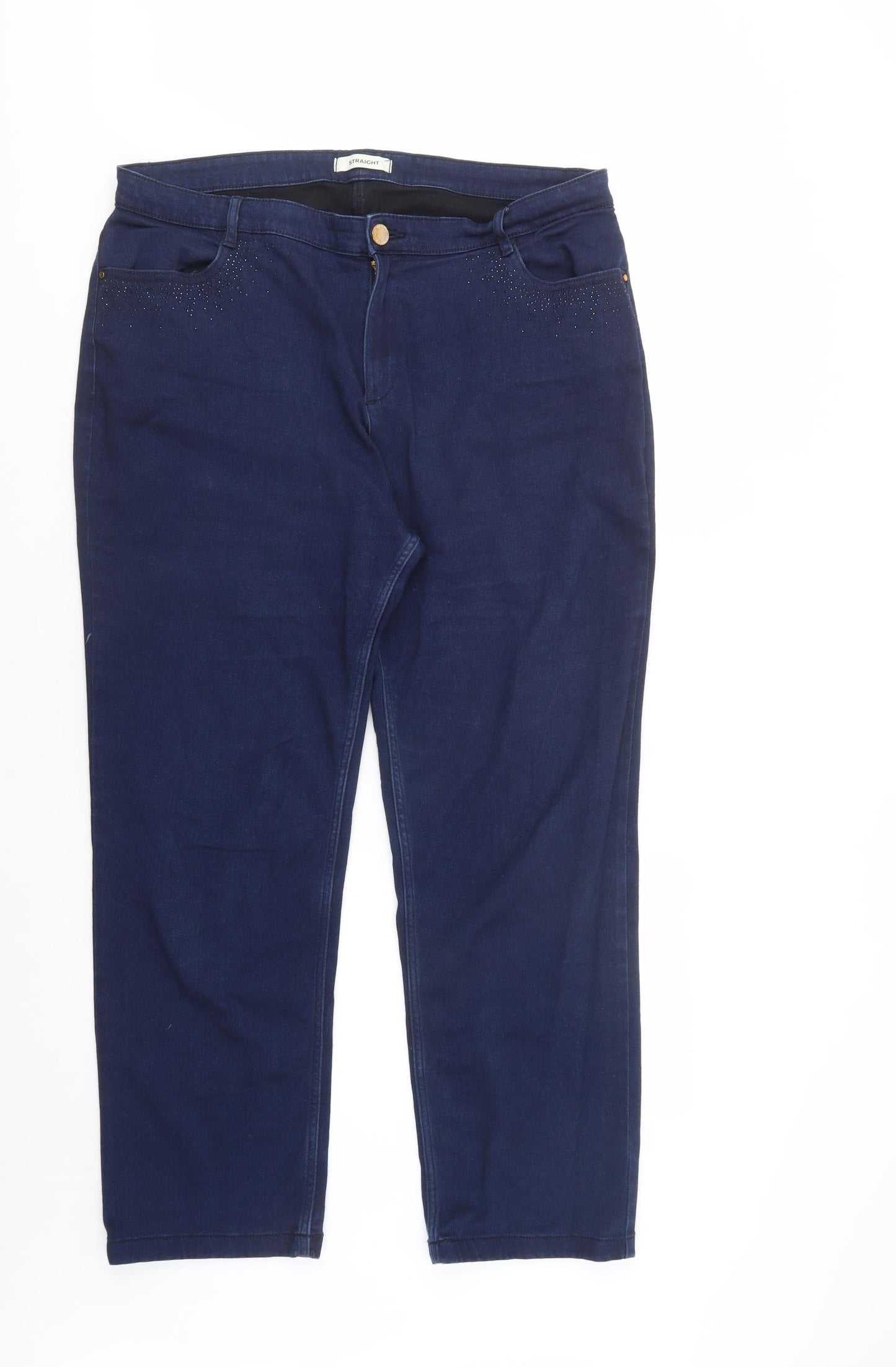 Marks and Spencer Womens Blue  Cotton Straight Jeans Size 20 L29 in Regular Button