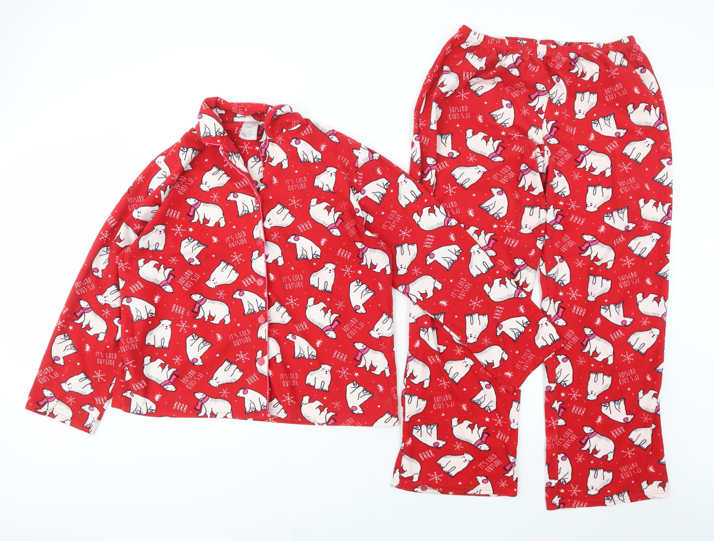 Peacocks Womens Red Geometric Polyester  Pyjama Set Size 10  Button - Polar Bear