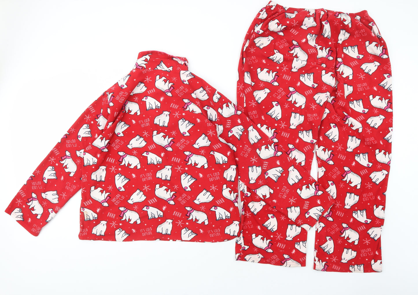 Peacocks Womens Red Geometric Polyester  Pyjama Set Size 10  Button - Polar Bear