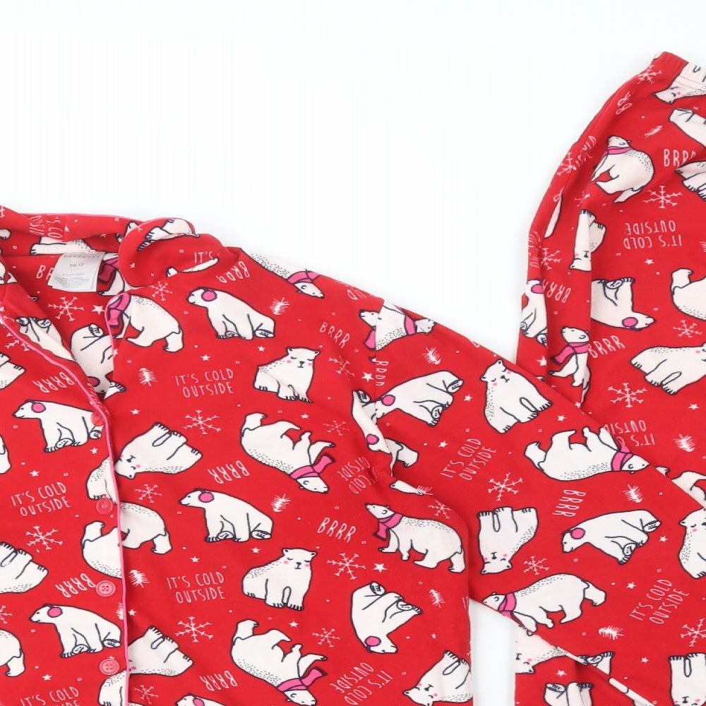 Peacocks Womens Red Geometric Polyester  Pyjama Set Size 10  Button - Polar Bear