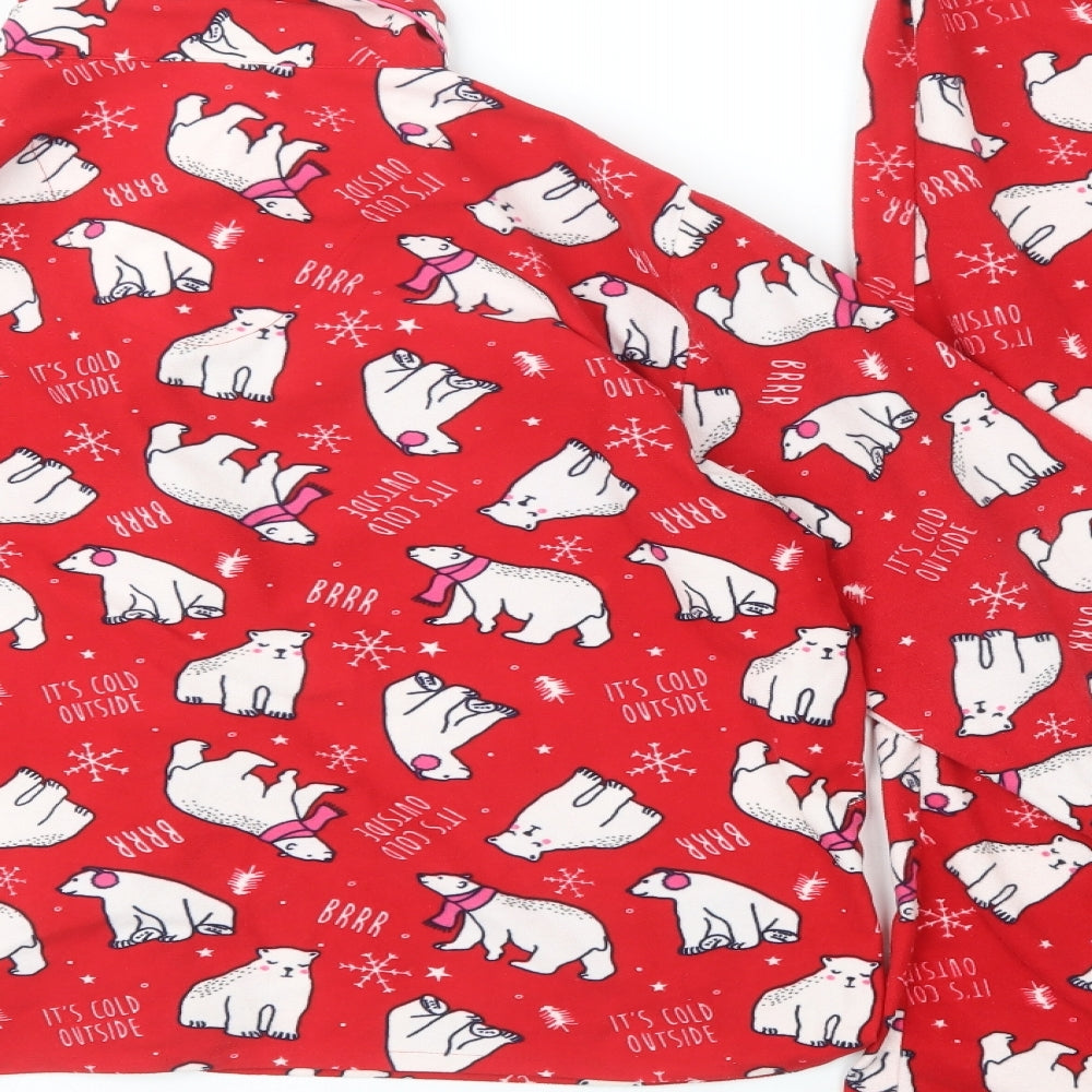 Peacocks Womens Red Geometric Polyester  Pyjama Set Size 10  Button - Polar Bear