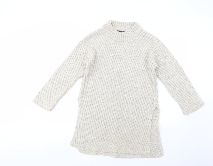 Atmosphere Womens Beige Mock Neck  Acrylic Tunic Jumper Size M