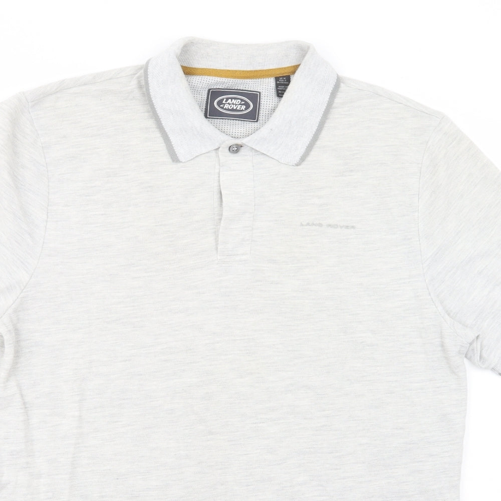 Land Rover Mens Grey  Cotton  Polo Size M Collared Button